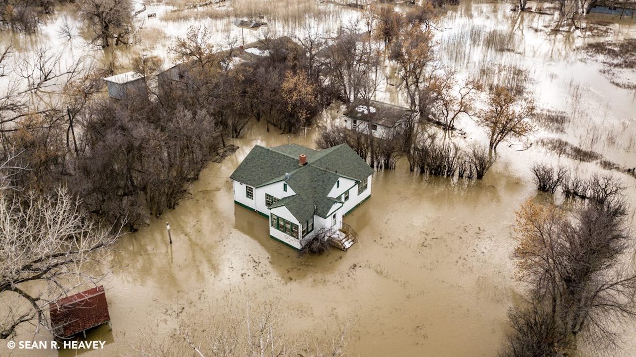 Glasgow, MT, March 30, 2019. Rapid snowmelt and spring storms are causing flooding of the Milk River in eastern Montana. Photo: © Sean R. Heavey